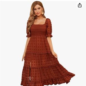 Fall Bohemian Midi Dress with puff sleeves, Medium